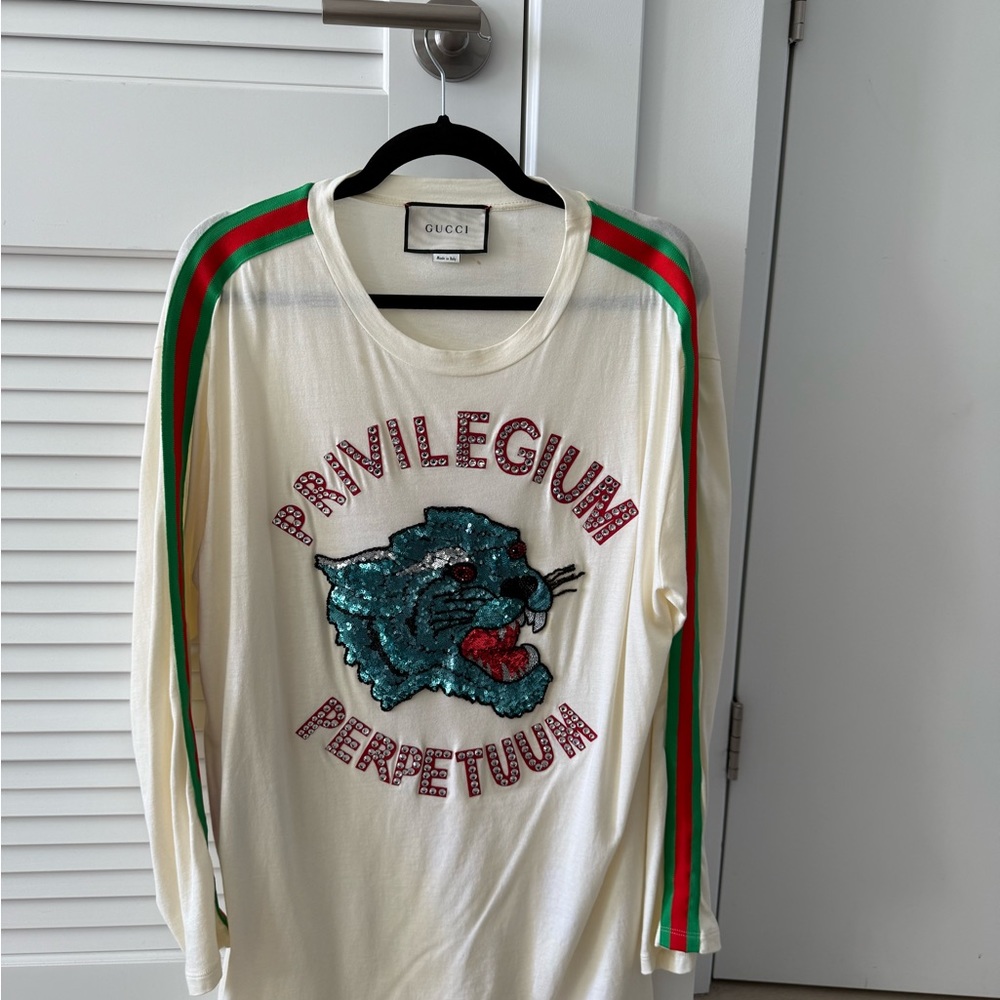 Gucci Cream and Green Long Sleeve Dress